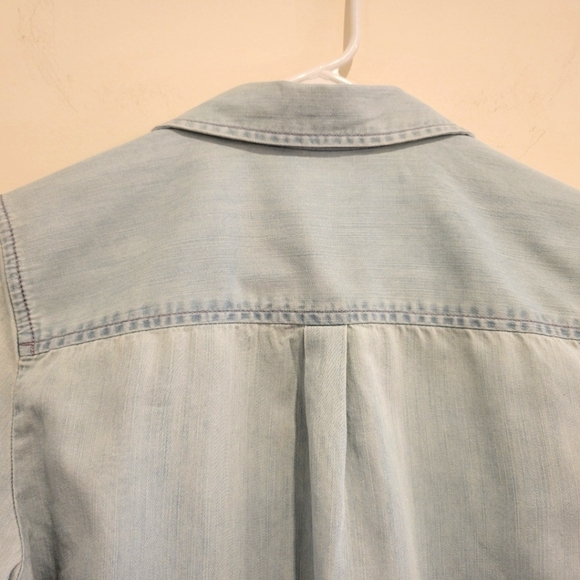 2/$18 Express Button Down Shirt Jean Denim Blue Long Sleeve Top Collar Cotton - Picture 4 of 10